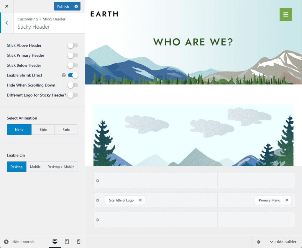 customizing the sticky header right inside the astra customizer