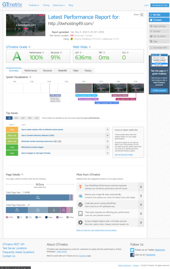 astra theme outdoor adventure results from gtmetrix