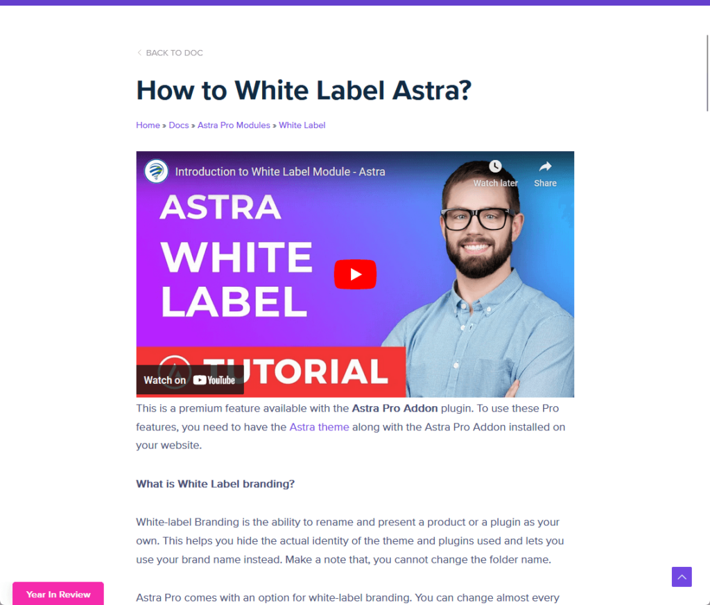 a knowledge base document with an embedded video