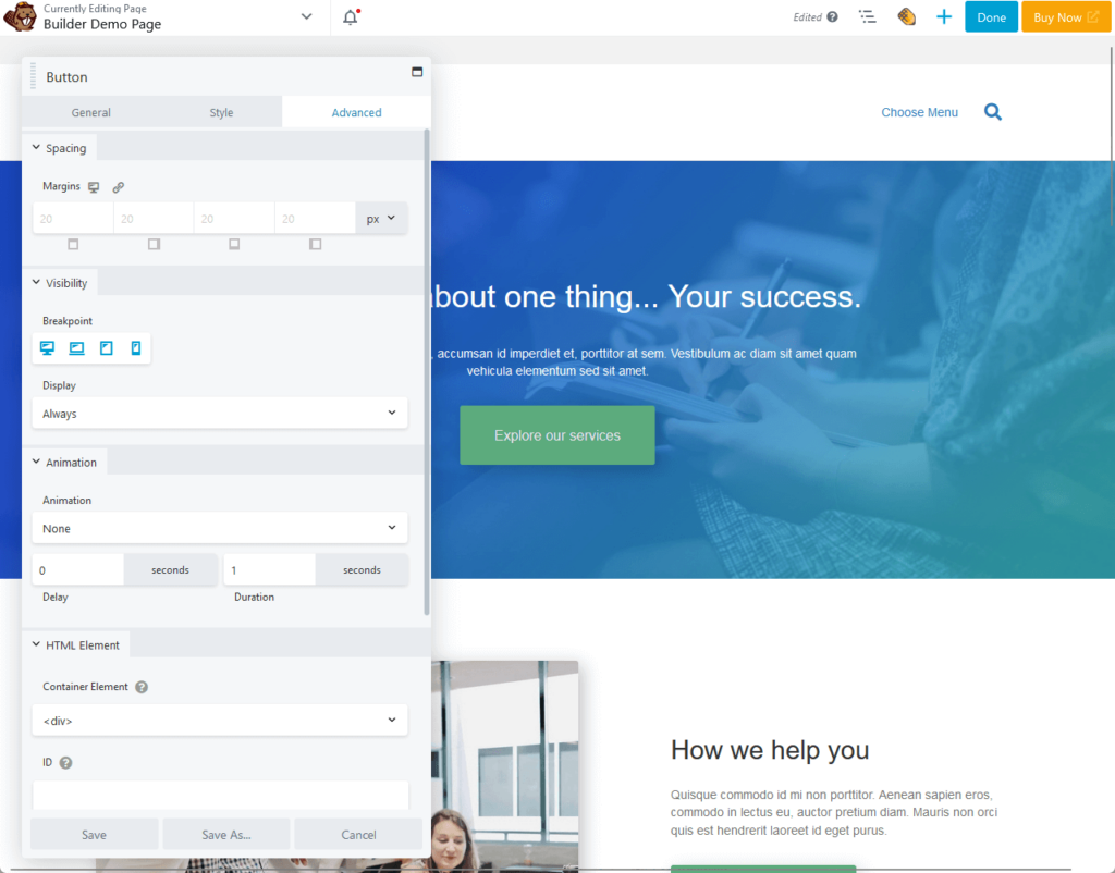 trying out beaver builder page builder demo