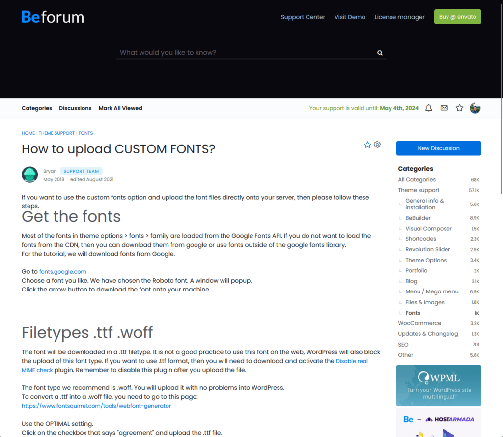 a post on the forum about how to upload custom fonts
