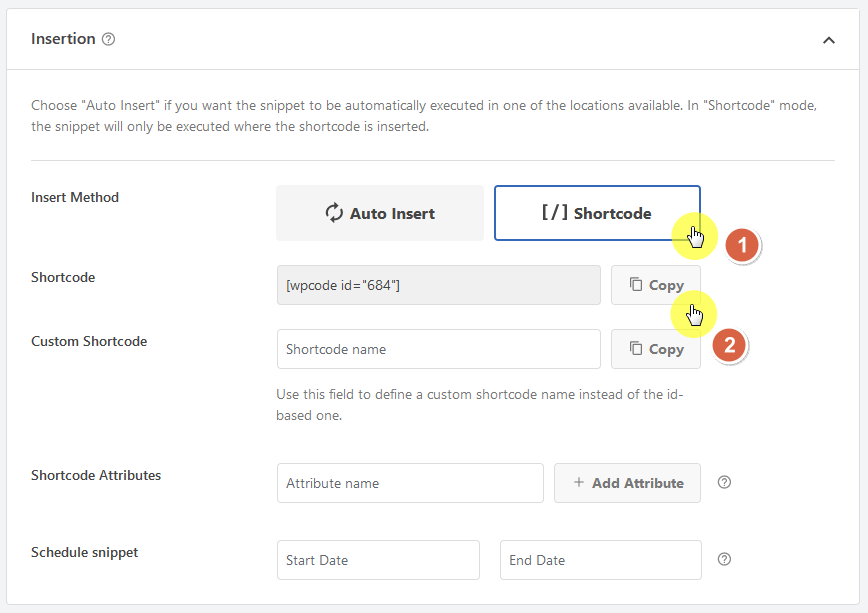 copy the shortcode generated for the custom block