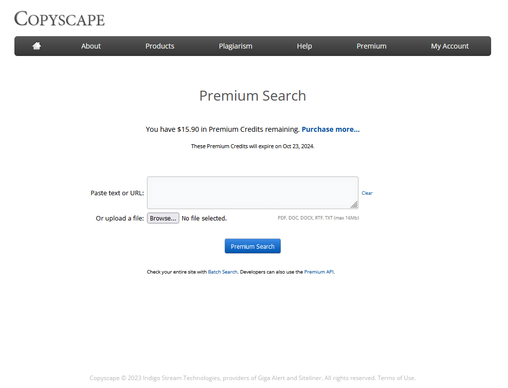 Copyscape: Premium Search