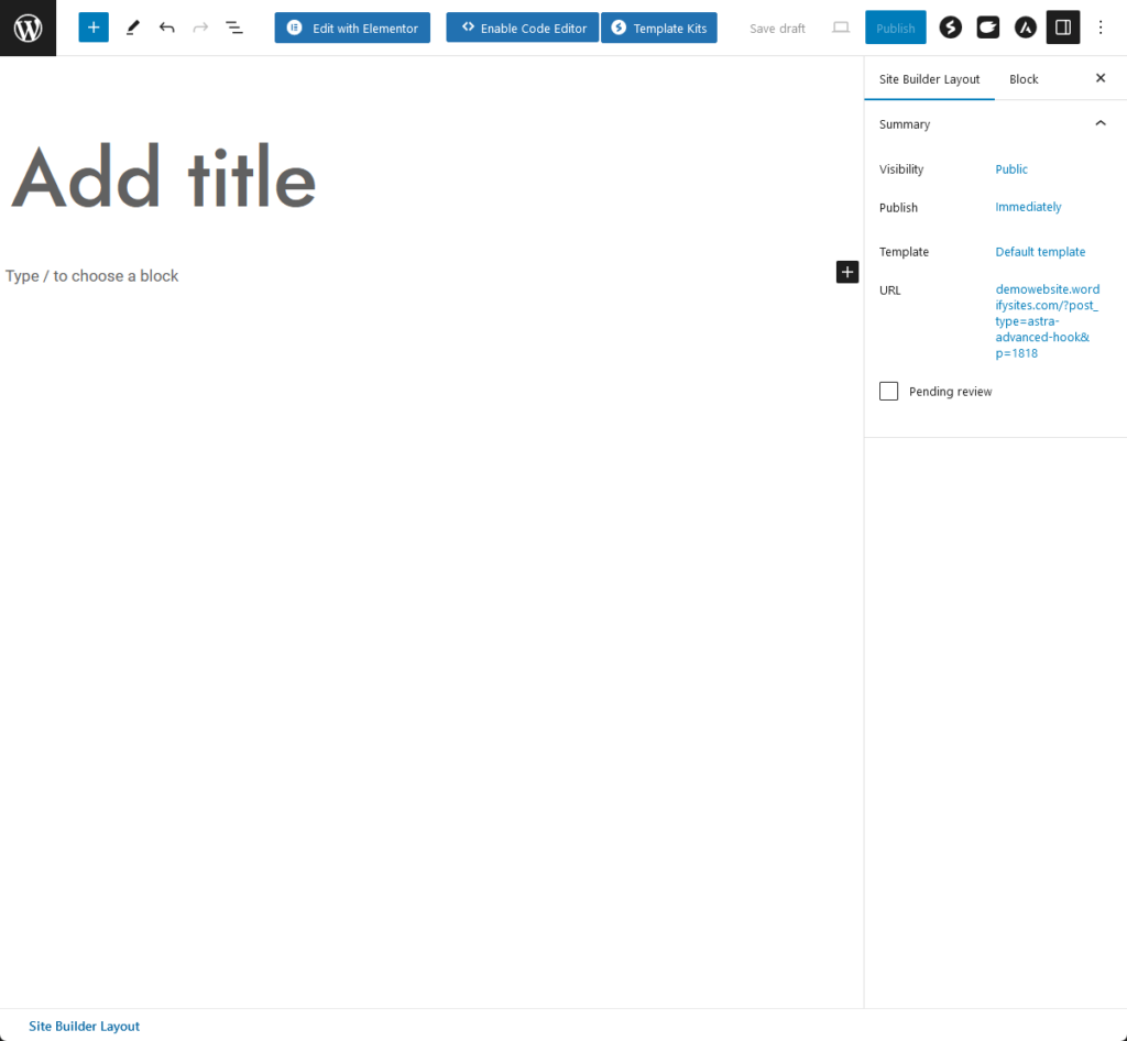 the new layout creator from the astra site builder