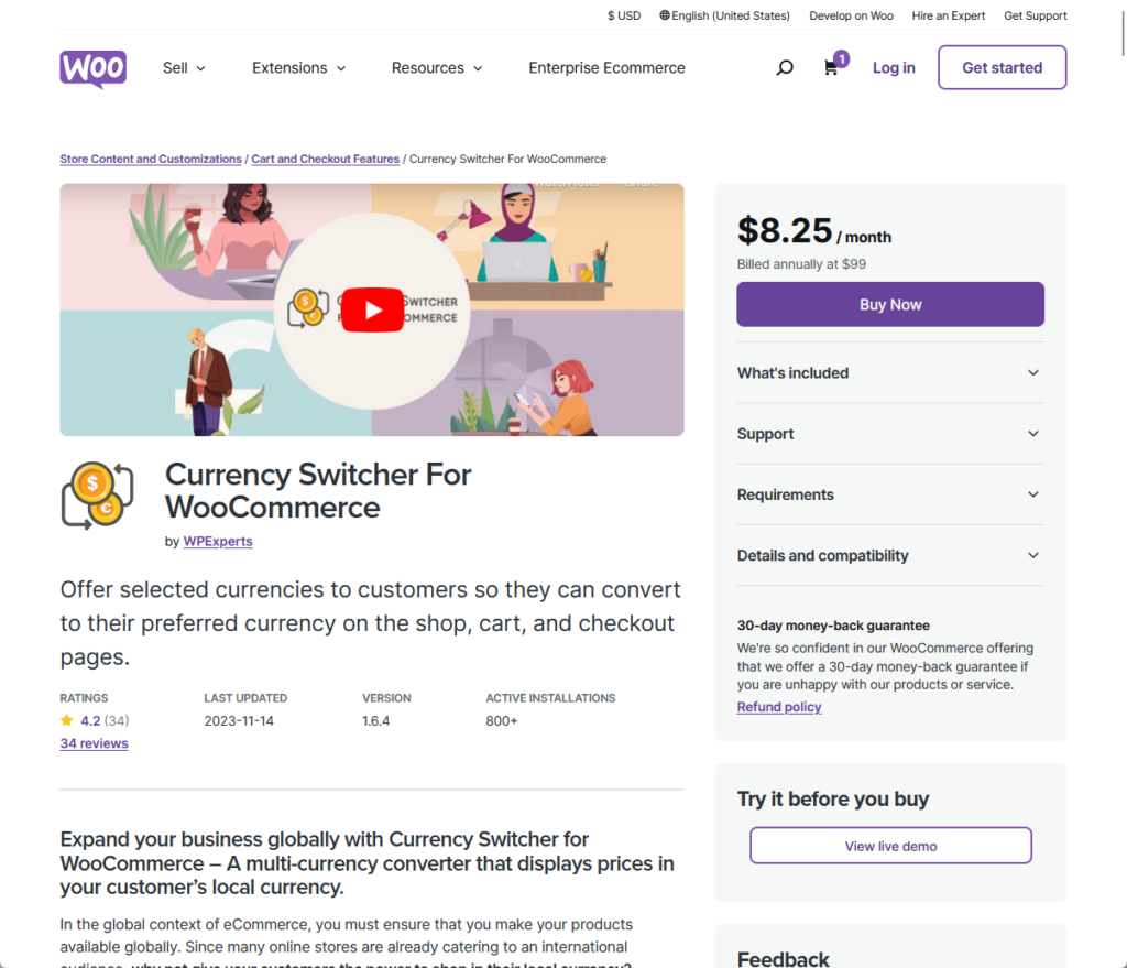 Currency Switcher For WooCommerce: Offer selected currencies to customers so they can convert to their preferred currency on the shop, cart, and checkout pages
