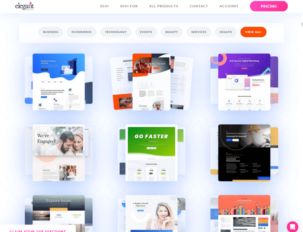 Divi: 200+ Full Website Packs