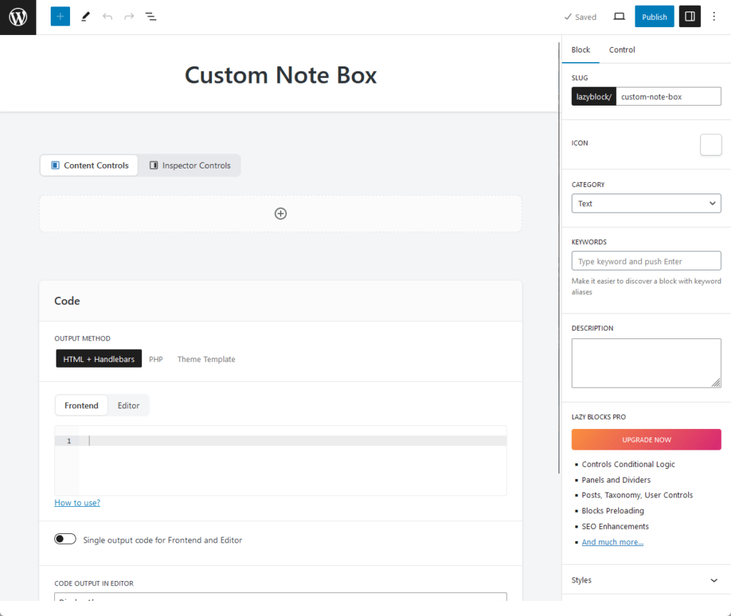 named the new block custom note box in lazy blocks