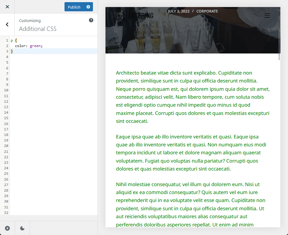 the css code for making all paragraph texts into green