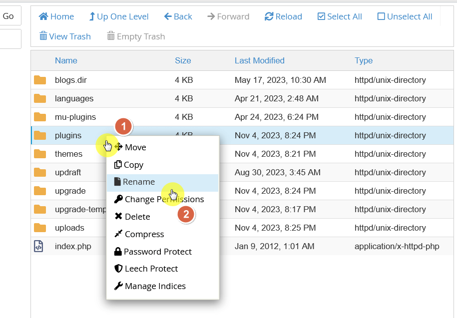 rename the plugins folder in the wp-content directory