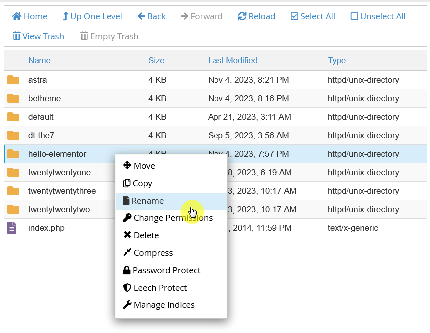 rename the hello elementor theme folder
