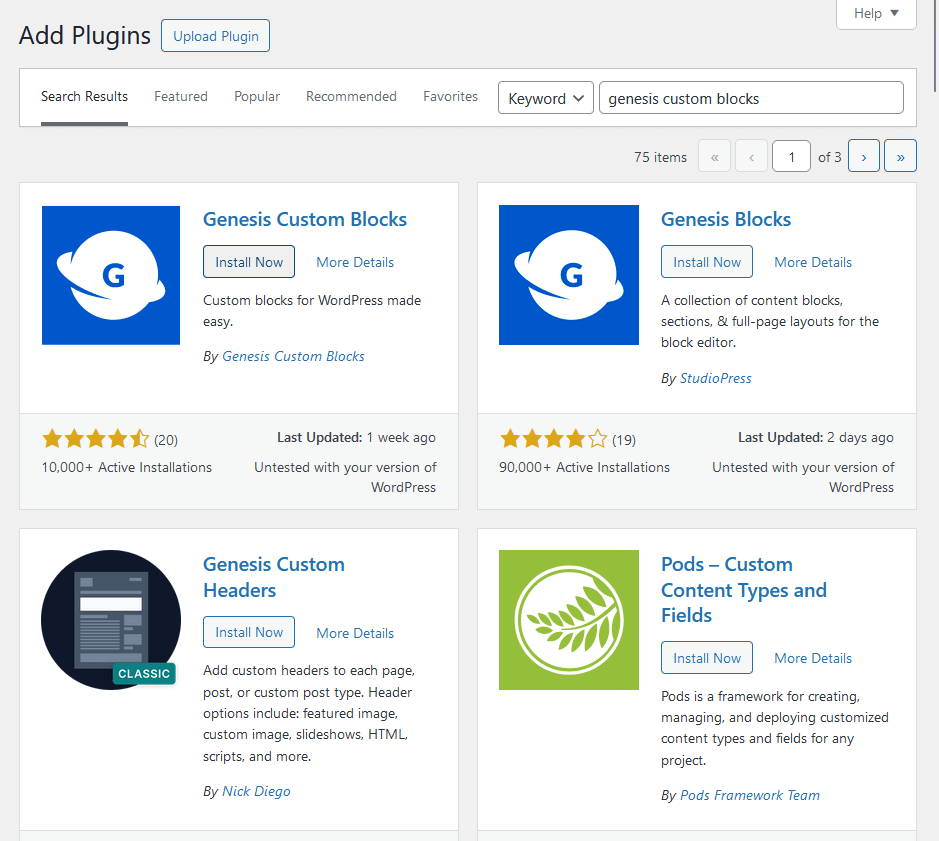 search and install the genesis custom blocks plugin