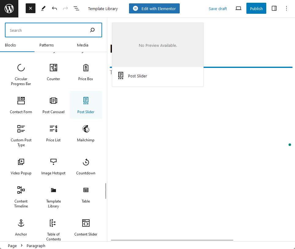 select the getwid post slider block from the options