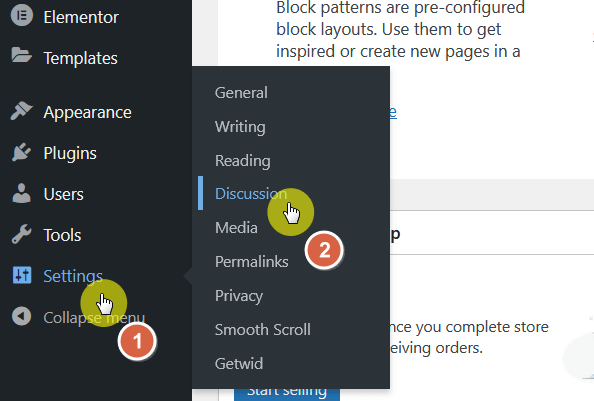get to the discussion settings from the admin dashboard