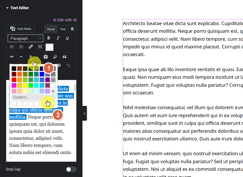 changing the text color using elementor