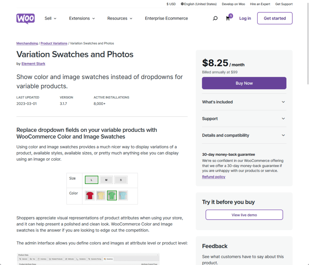 Variation Swatches and Photos: Show color and image swatches instead of dropdowns for variable products
