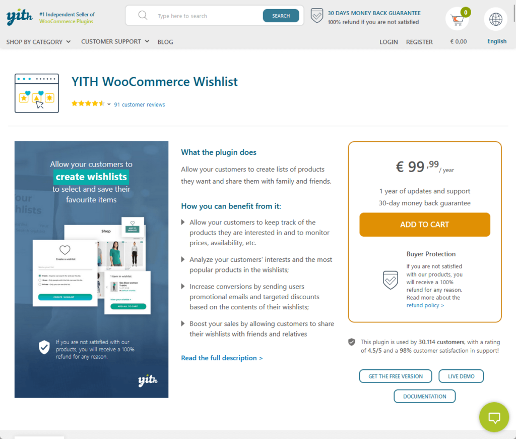 YITH WooCommerce Wishlist: Allow your customers to create wishlists to select and save their favourite items