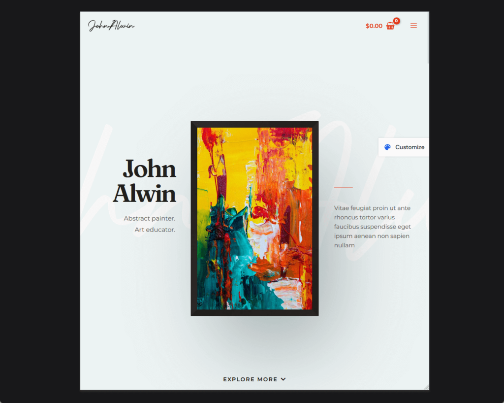demo home page of astra painter artist template