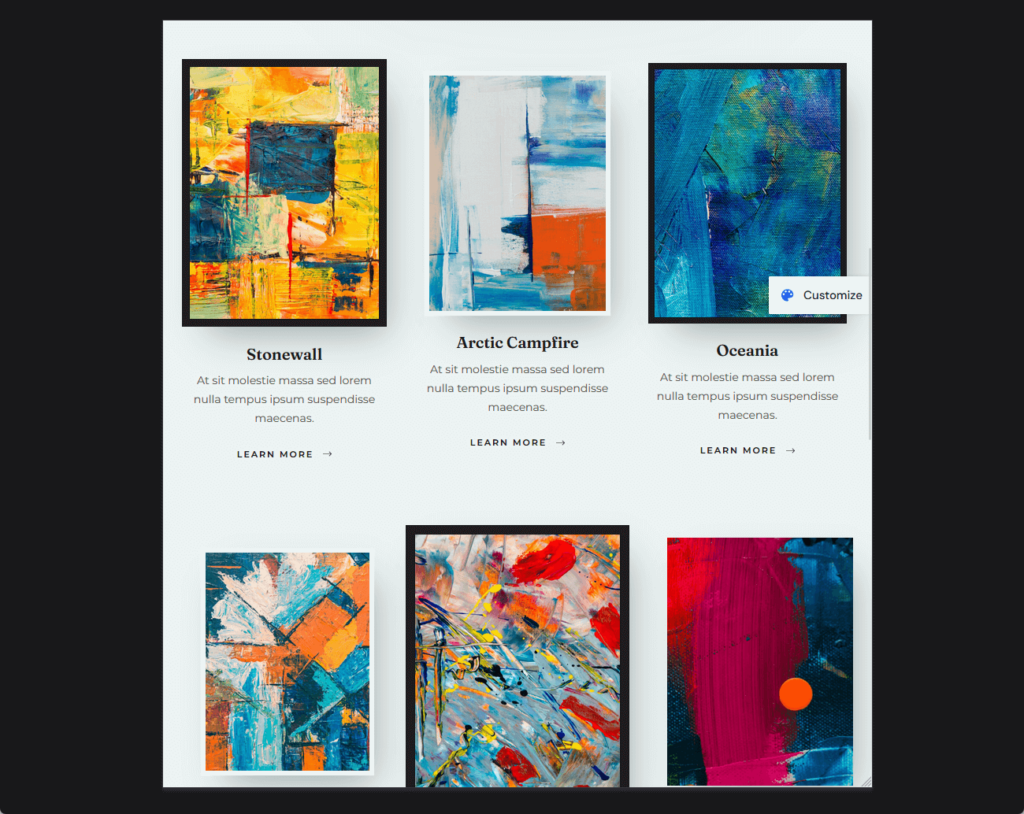demo portfolio page of astra painter artist template