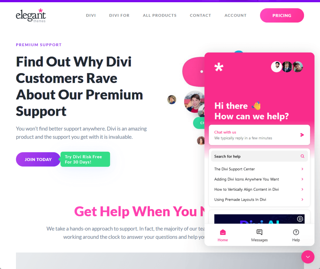 chat with support from elegant themes