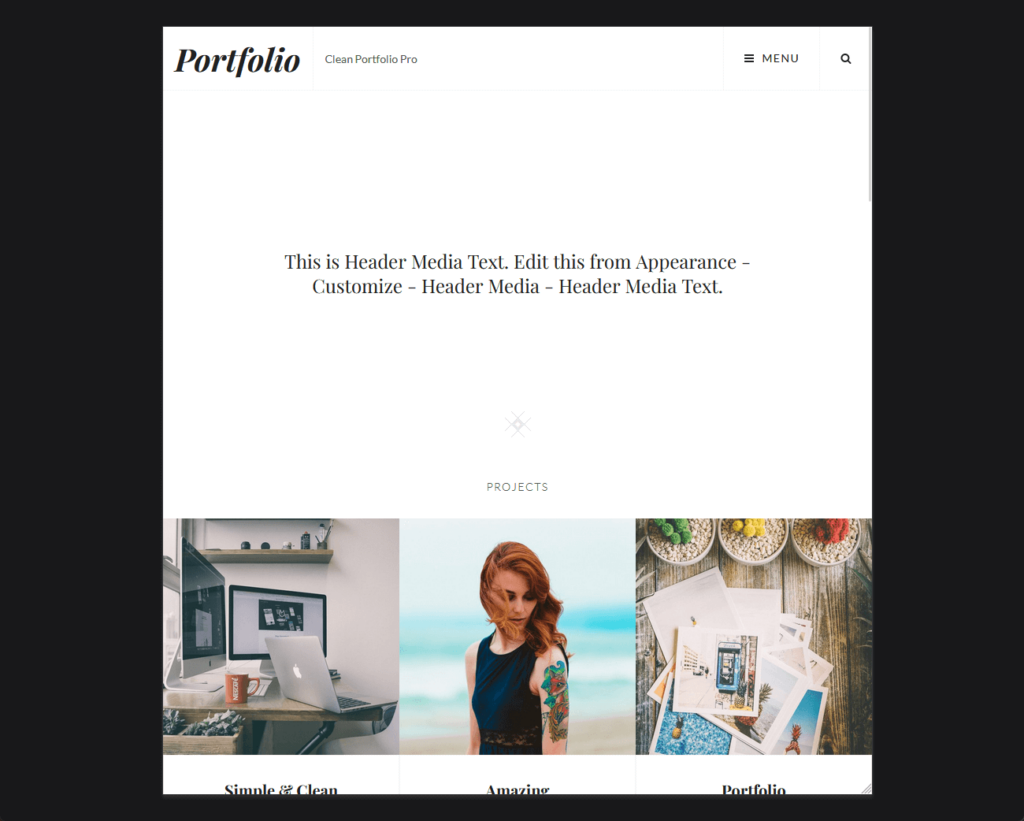 demo home page of clean portfolio template