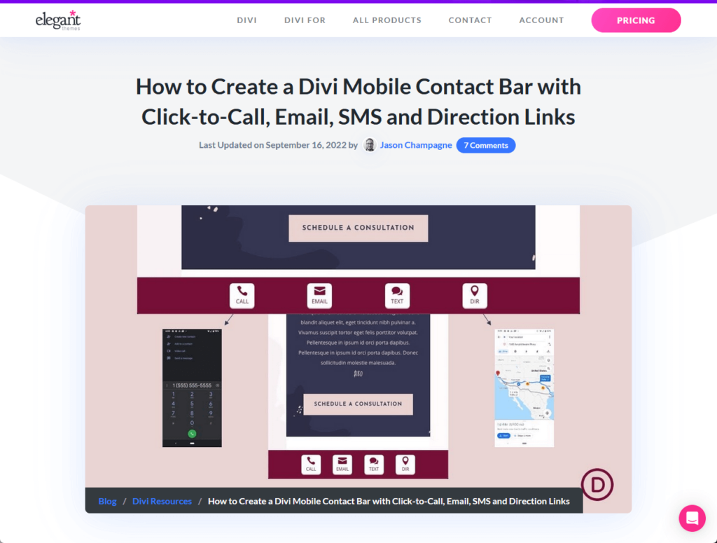 How to Create a Divi Mobile Contact Bar with Click-to-Call, Email, SMS and Direction Links