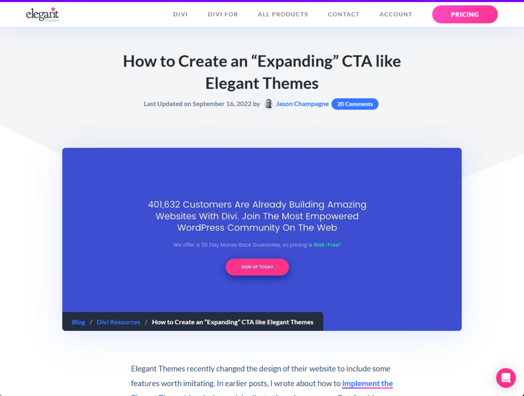 How to Create an “Expanding” CTA like Elegant Themes