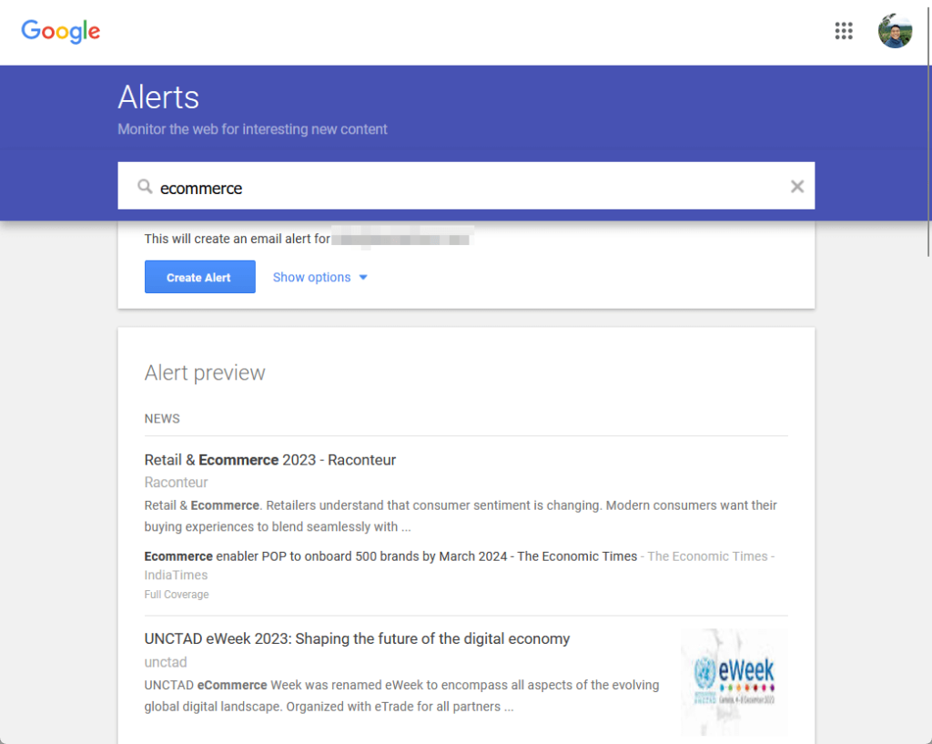 creating a google alert for ecommerce