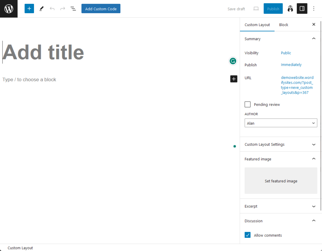 creating a custom hook layout using the block editor