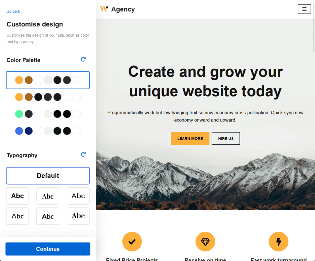 customize the design of your site like the color and typography
