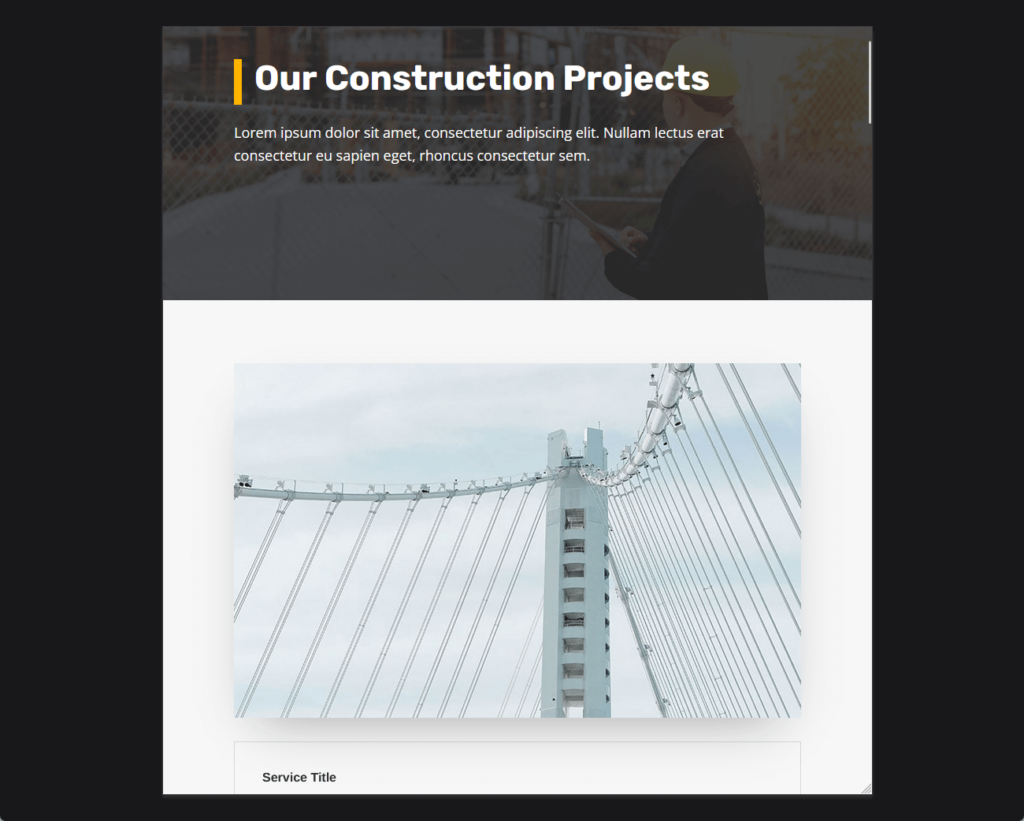 demo portfolio page of divi construction company template