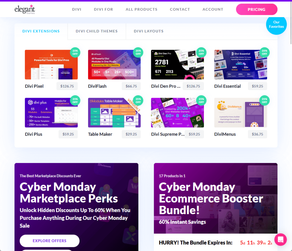 showing the divi extensions for purchase in the marketplace
