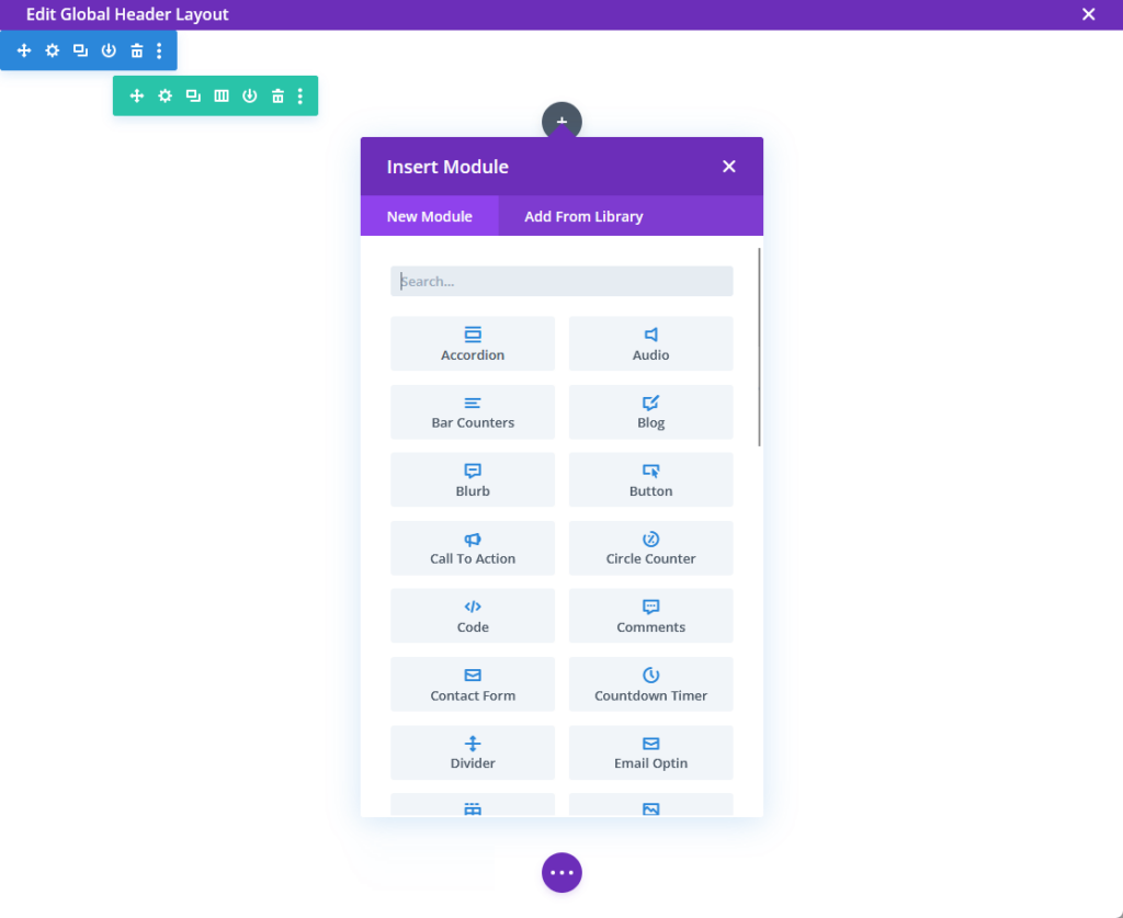 insert module in creating a global header layout