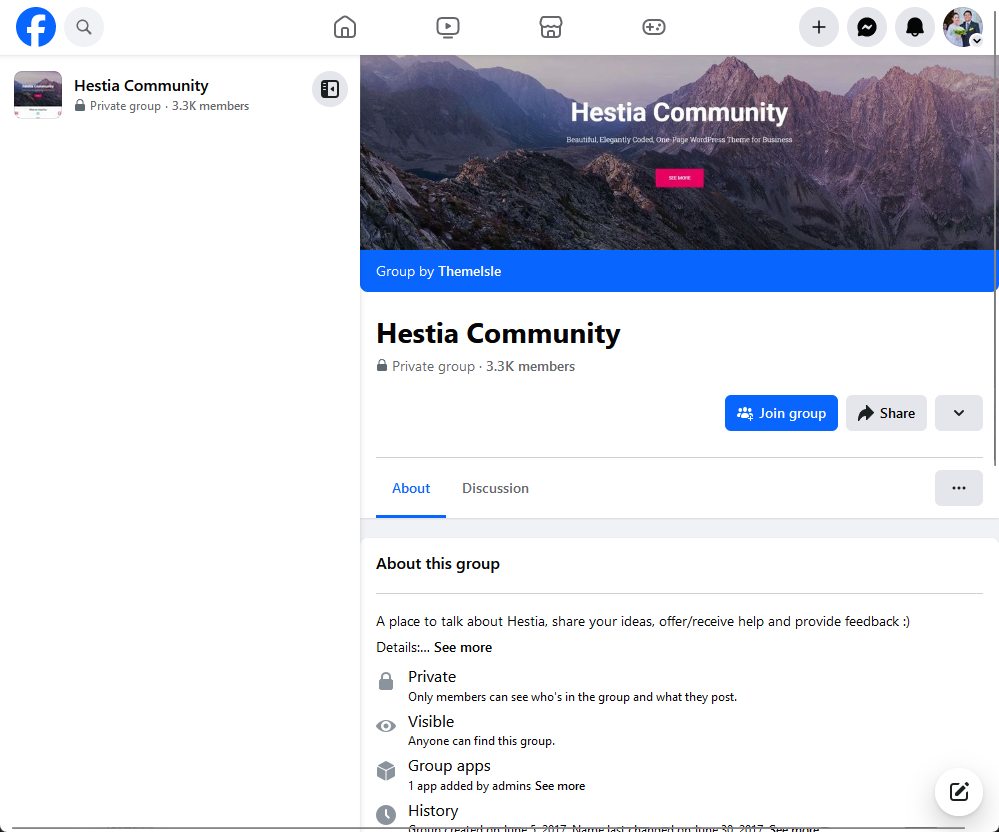 hestia community on facebook with 3.3k members