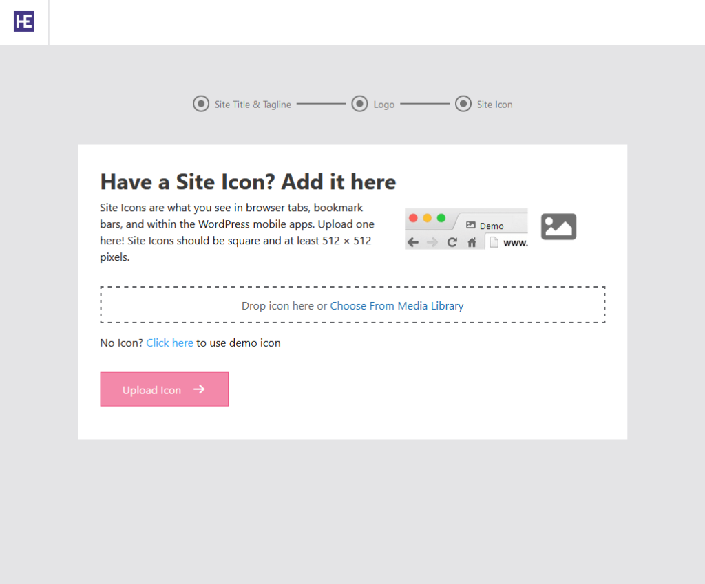 add a site icon for your site using hestia’s theme wizard