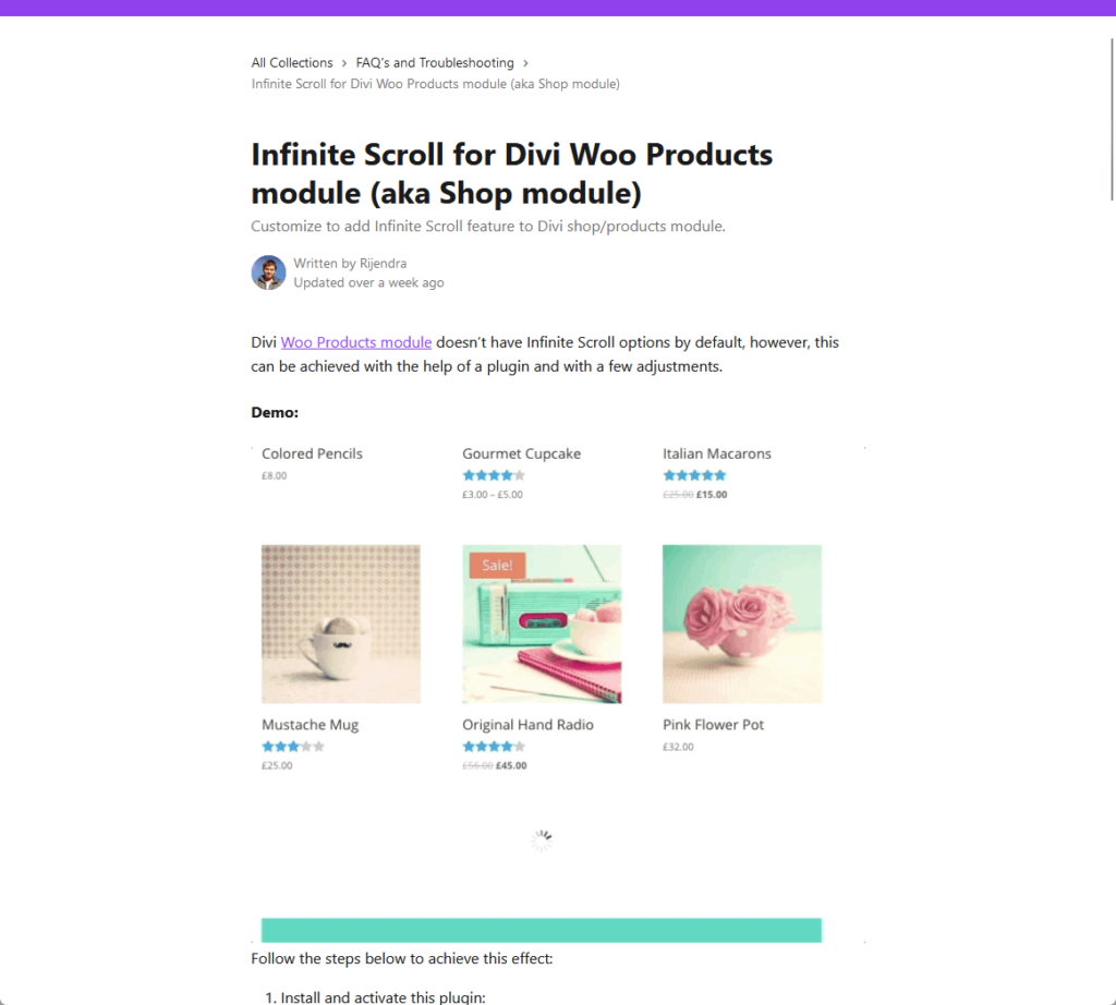 Infinite Scroll for Divi Woo Products module (aka Shop module)