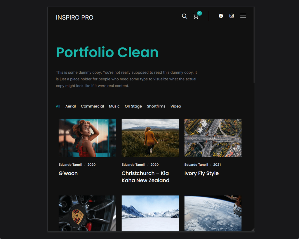 demo portfolio page of inspiro pro eccentric template
