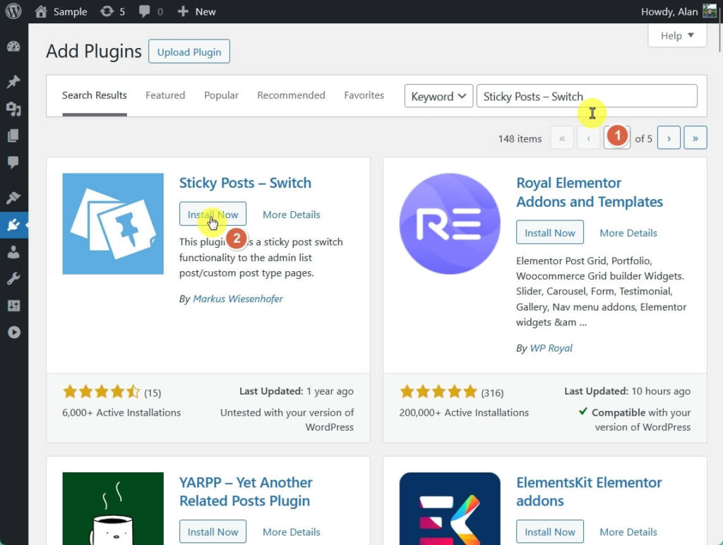 search for the sticky posts switch plugin and install and activate it