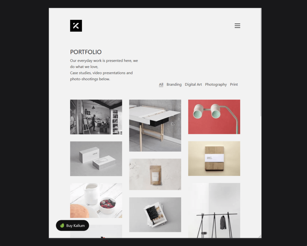 demo portfolio page of kalium agency template