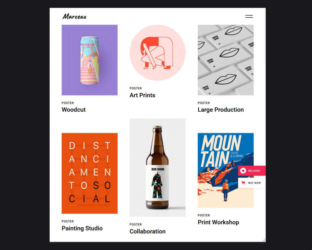 demo portfolio page of marceau portfolio scattered template