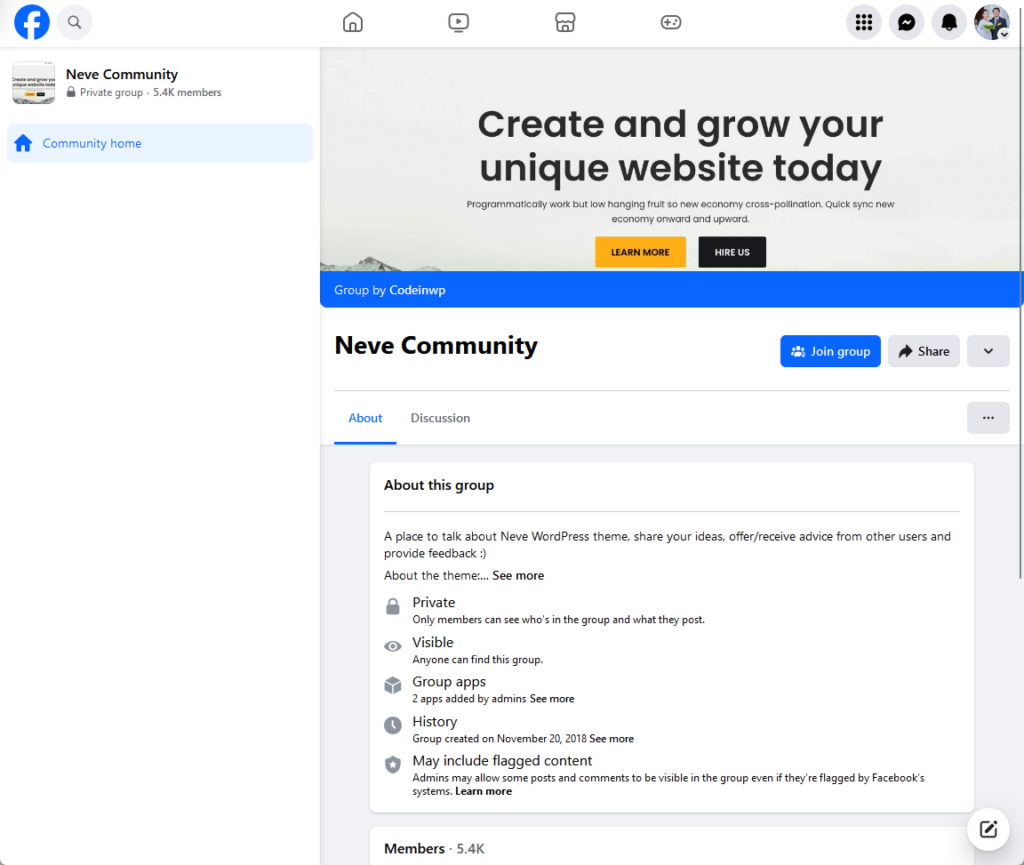 neve facebook community only has 5,000+ members