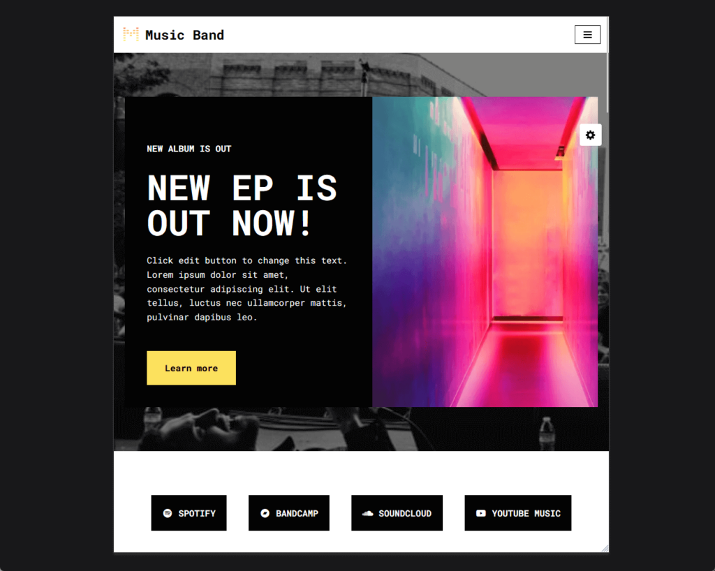 demo home page of neve music band template