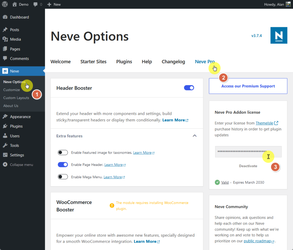 enter your license from themeisle purchase history