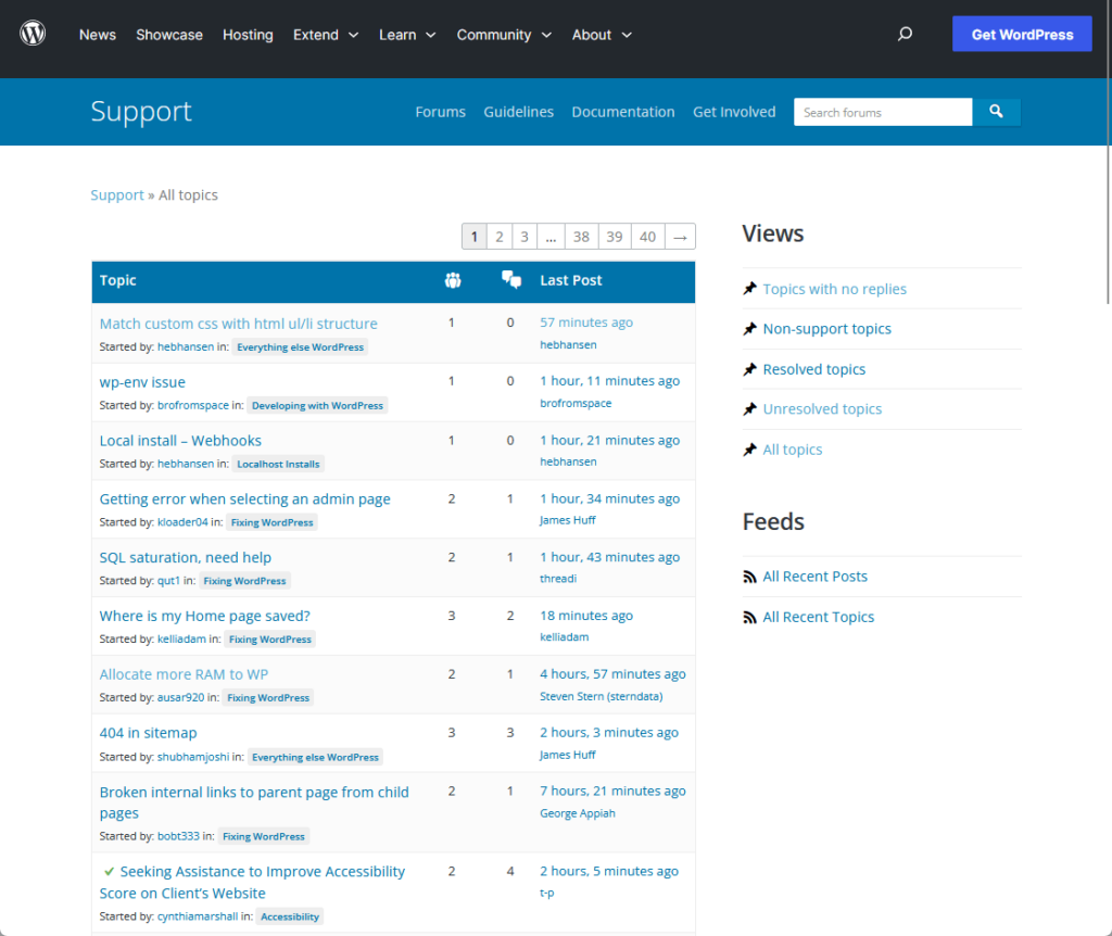 showing all the topics for neve in the wordpress support forum