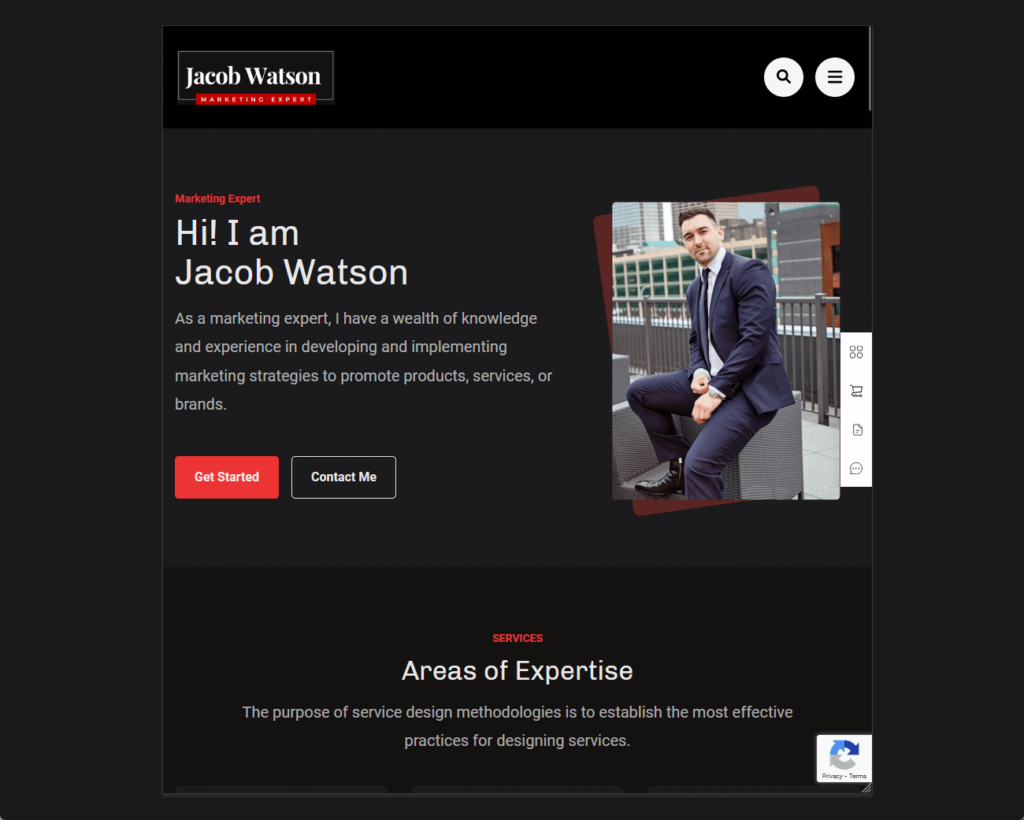 demo home page of perfect portfolio pro sleek dark template