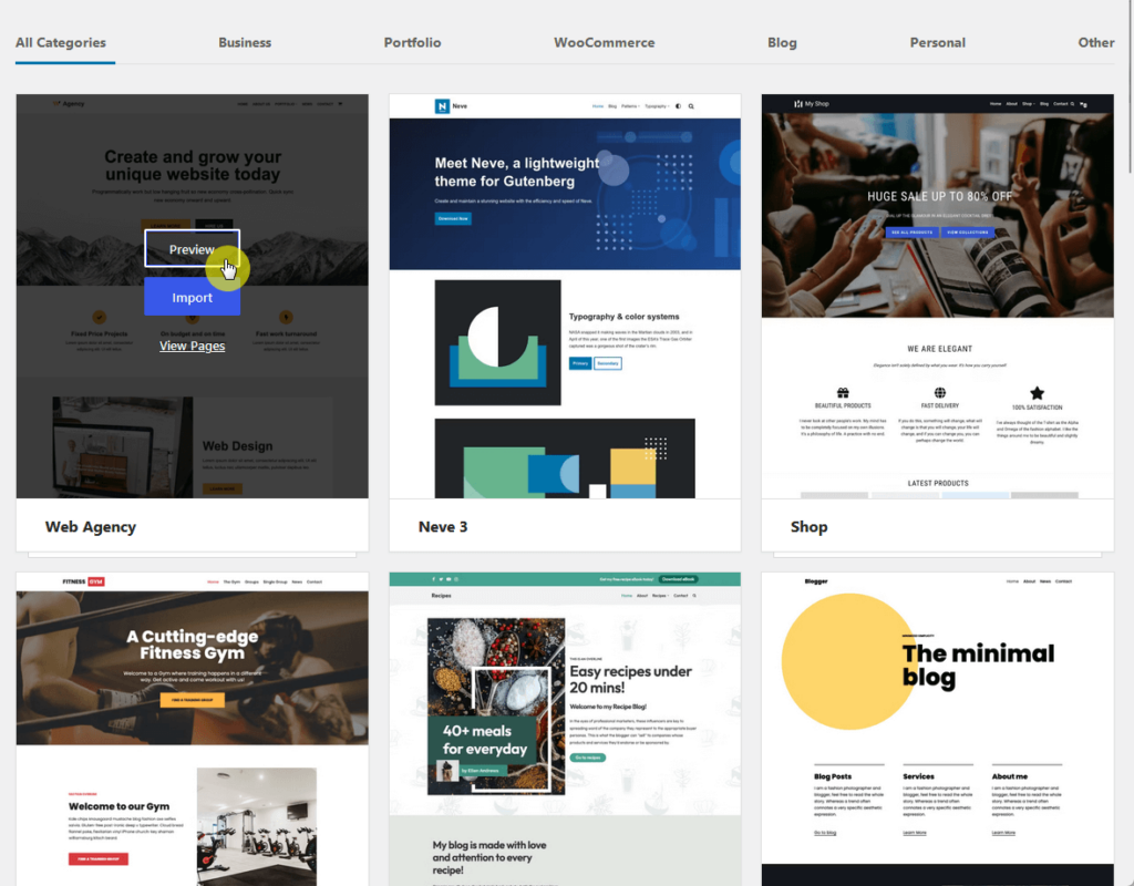 preview the web agency neve starter site