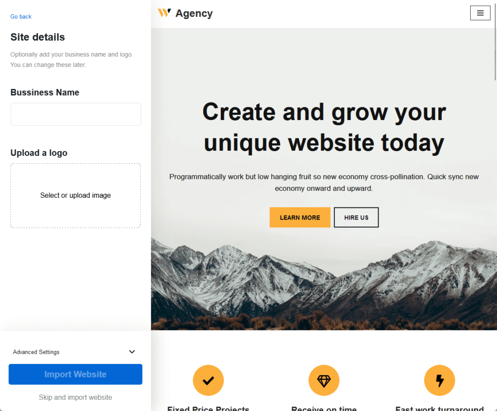 optionally add your business name and logo