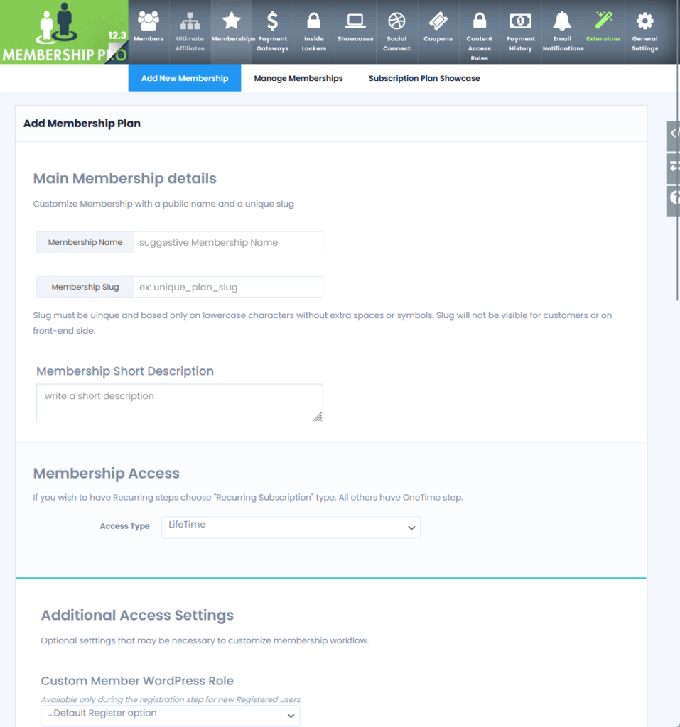 add a membership plan starting with the details
