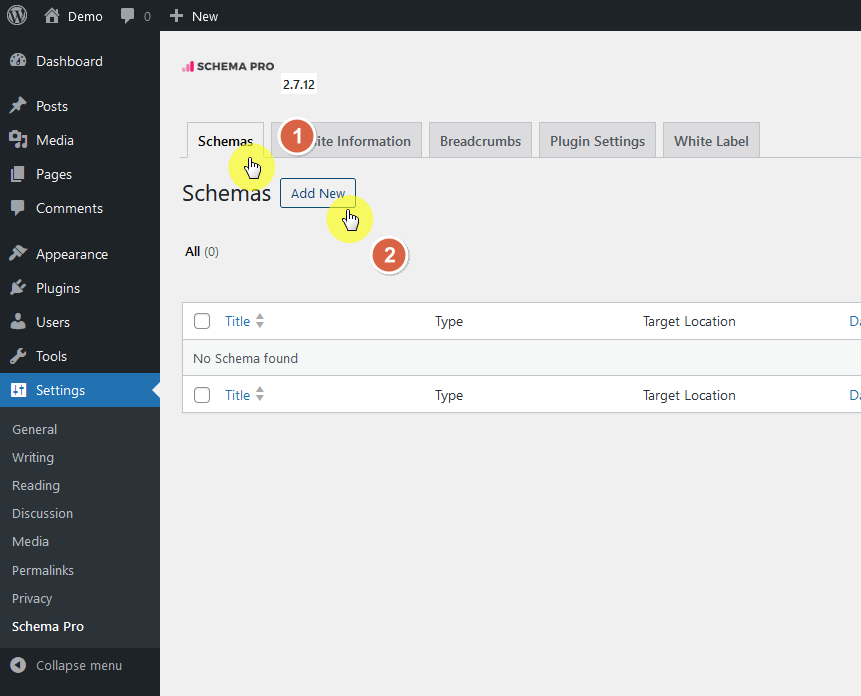 add new schema on the schema pro section