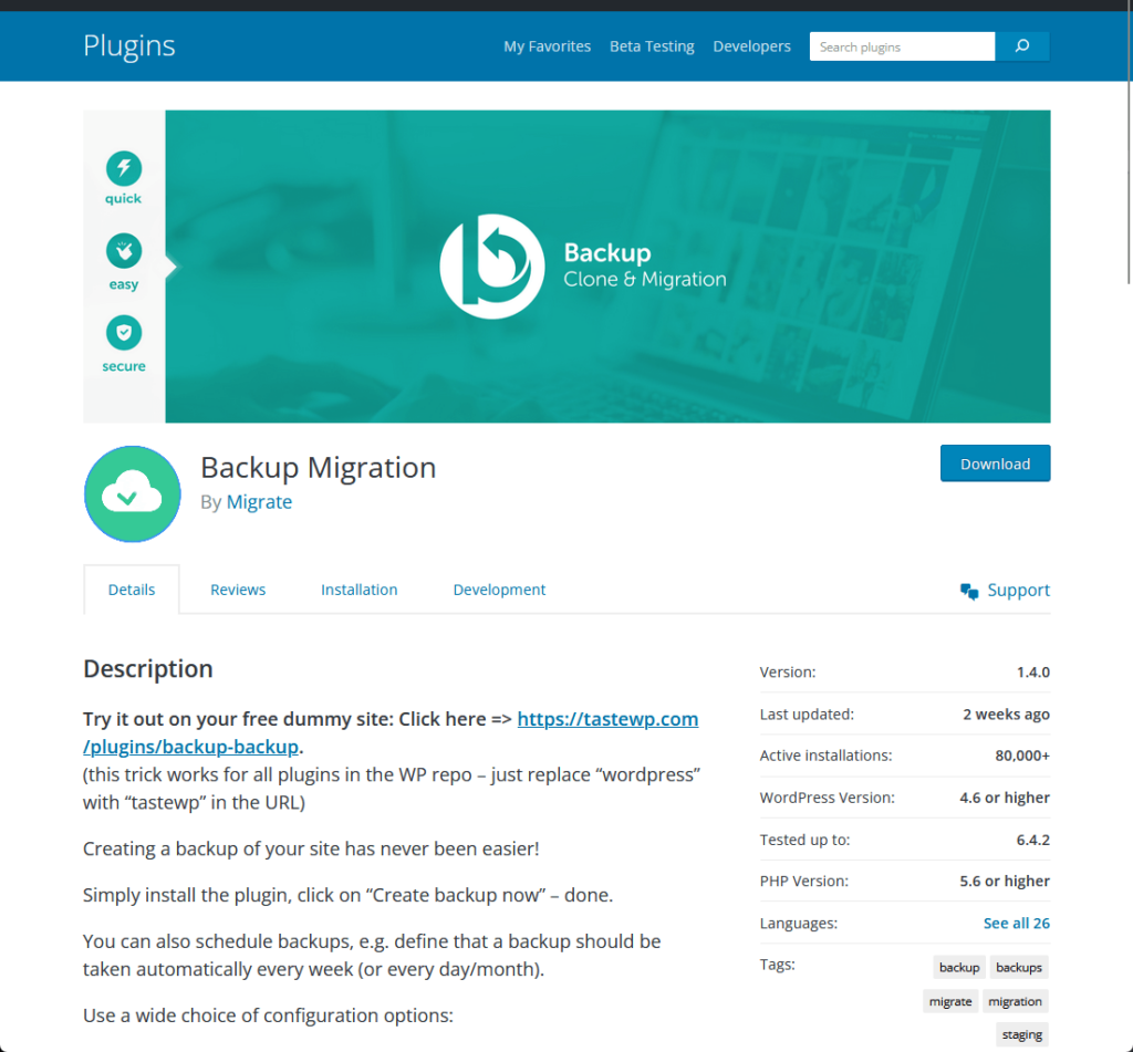 Backup Migration By Migrate