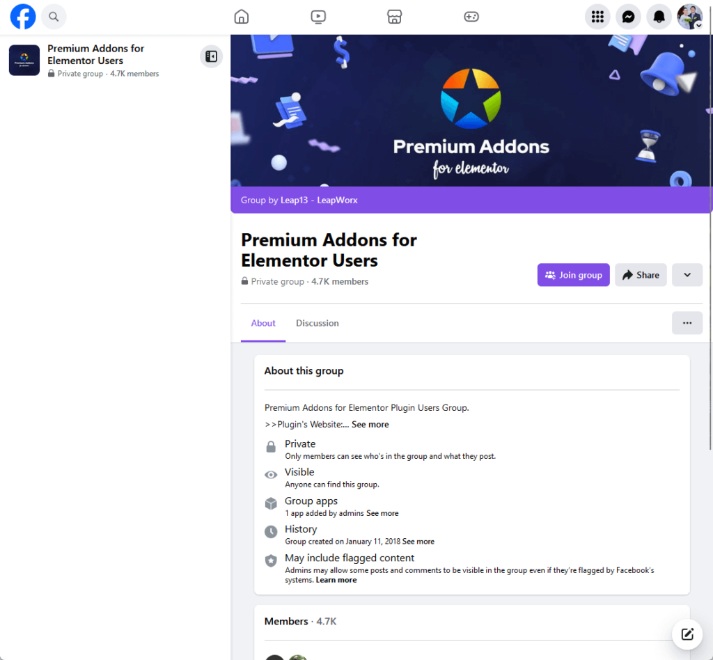 premium addons for elementor users facebook group